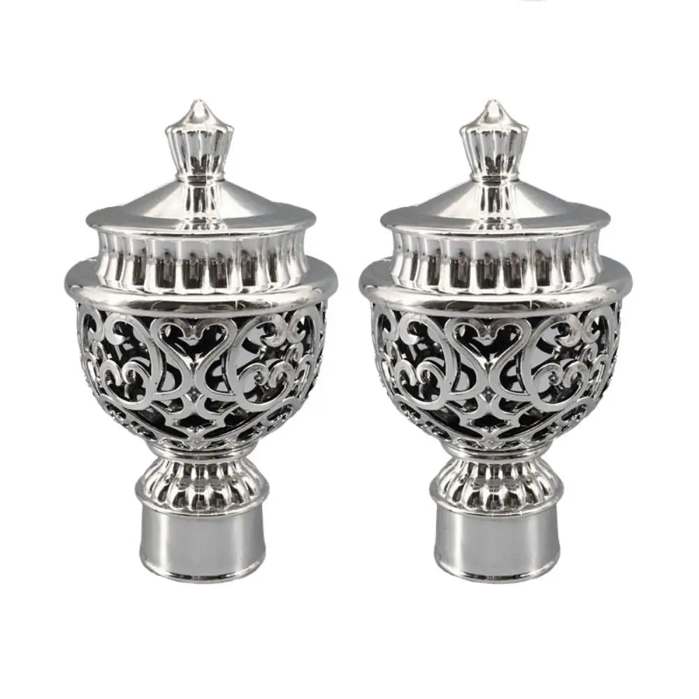 2pcs Durable Hollow Out Decorative Curtain Rod Cap Curtain Rod Head Drapery Rail Ends Curtain Accessories Oasis Select silver
