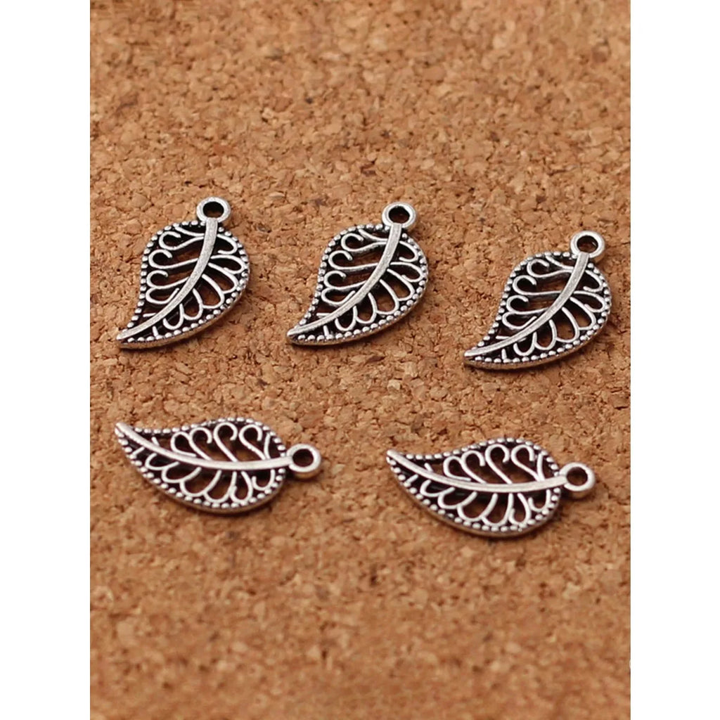 50 Piece Retro Leaf Feather Pendant Set Hollow Alloy Jewelry Making DIY Bracelet Charm Craft Accessory Handmade Design Oasis Select