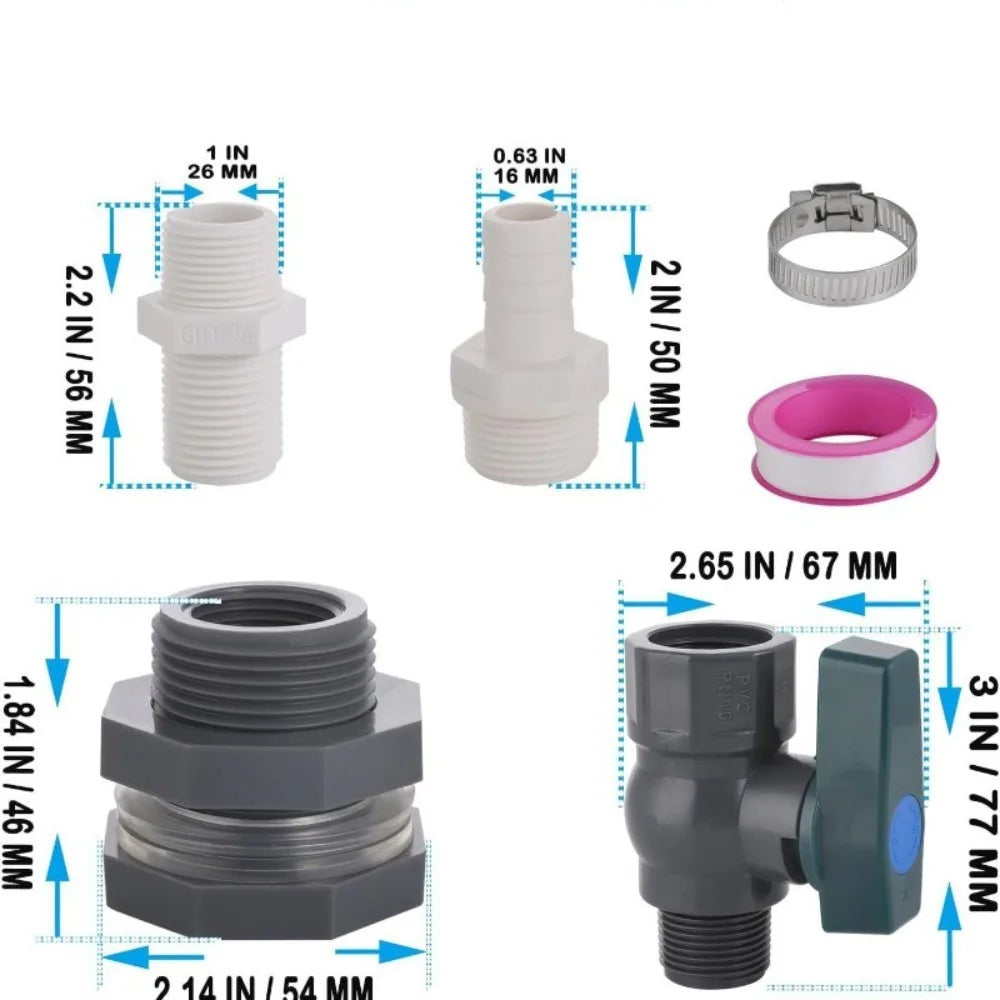 1 Set, PVC Water Barrel Spigot Kit, Connector Drain Adapter with Inner Connection for Garden, Rain Barre, Garden Tool Supplies Oasis Select