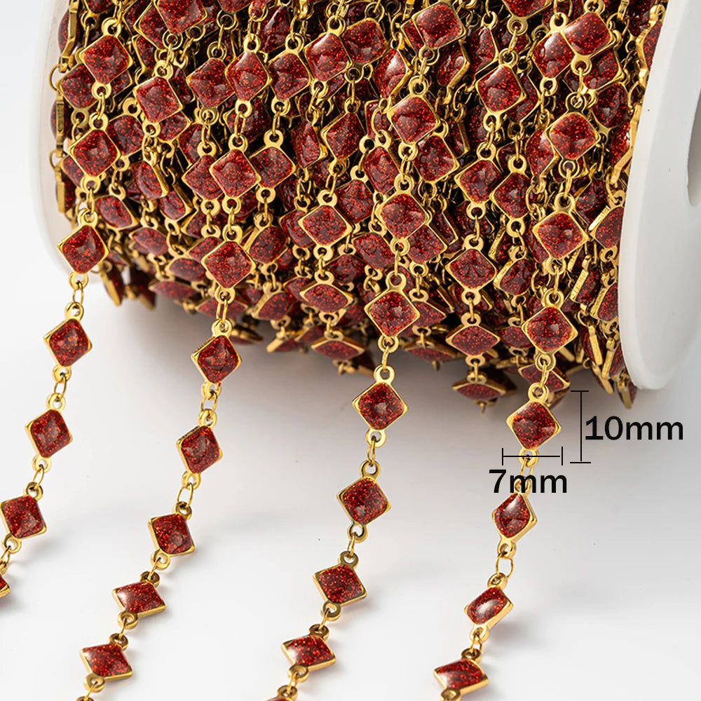 1meter Gold Plated Stainless Steel Colorful Enamel Heart Eye Chain for DIY Women Men Choker Bracelet Anklet Jewelry Making Oasis Select Diamond Red
