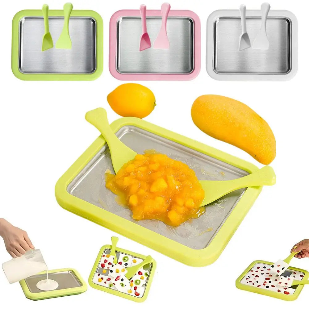 DIY Ice Cream Maker Yogurt Maker Machine for Homemade Rolled Cream Sorbet Gelato,Household Ice Cream Roller Pan with 2 Spatulas Oasis Select