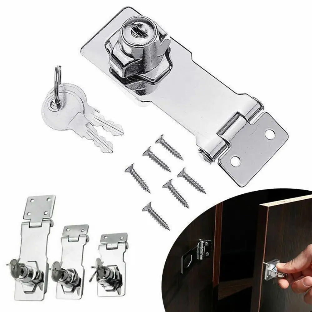 2.5/3/4inch Heavy Duty Locking Hasp with Keys Padlock Cupboard Drawer Wooden Box Lock Self Locking Security Staple Hardware Oasis Select
