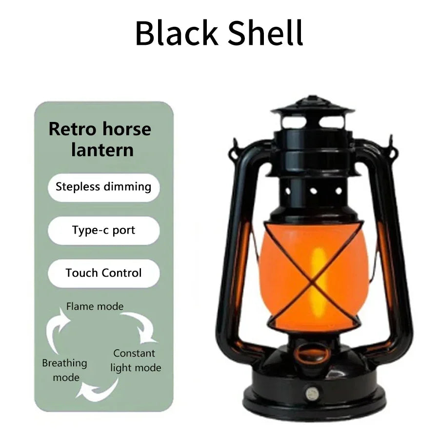 Retro LED Horse Lantern – Rechargeable Portable Hanging Lamp Portable LED Lantern Oasis Select black shell