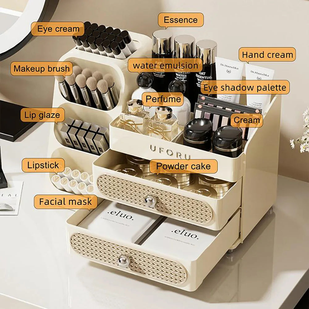 UFORU Makeup Organizer For Vanity, Countertop Organizer With Drawers, Spacious Cosmetic Display Case for Beauty Essential, Skinc Oasis Select