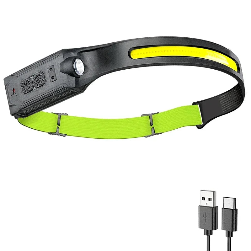 COB+LED Sensor Head Flashlight Super Bright Induction Headlamp 18650 Battery USB Rechargeable Torch Camping Fishing Work Lights Oasis Select B