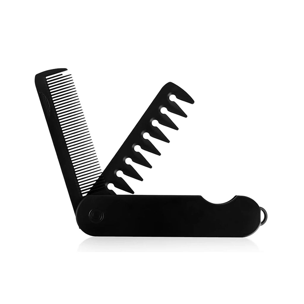 Mens Folding Pocket Comb 2 in 1 Fine Wide Tooth Portable Travel Hair Beard Grooming Kit Compact Black EDC Accessory Oasis Select Black