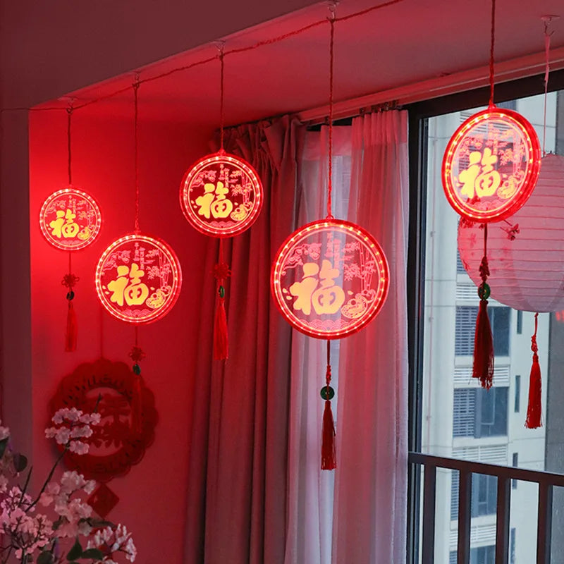 New Year Decorative Lights Festive "Fu" Characters New Year and Spring Festival Hanging Decorations Room Scene Decoration Lights Oasis Select