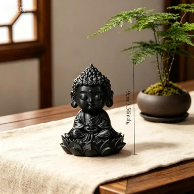 Retro Miniature Meditation Buddha Figurines Zen Style Statues Meditating Buddha Ornaments for Home Tea Room and Meditation Decor Oasis Select Lotus Buddha Black 9x7.2x7.5cm