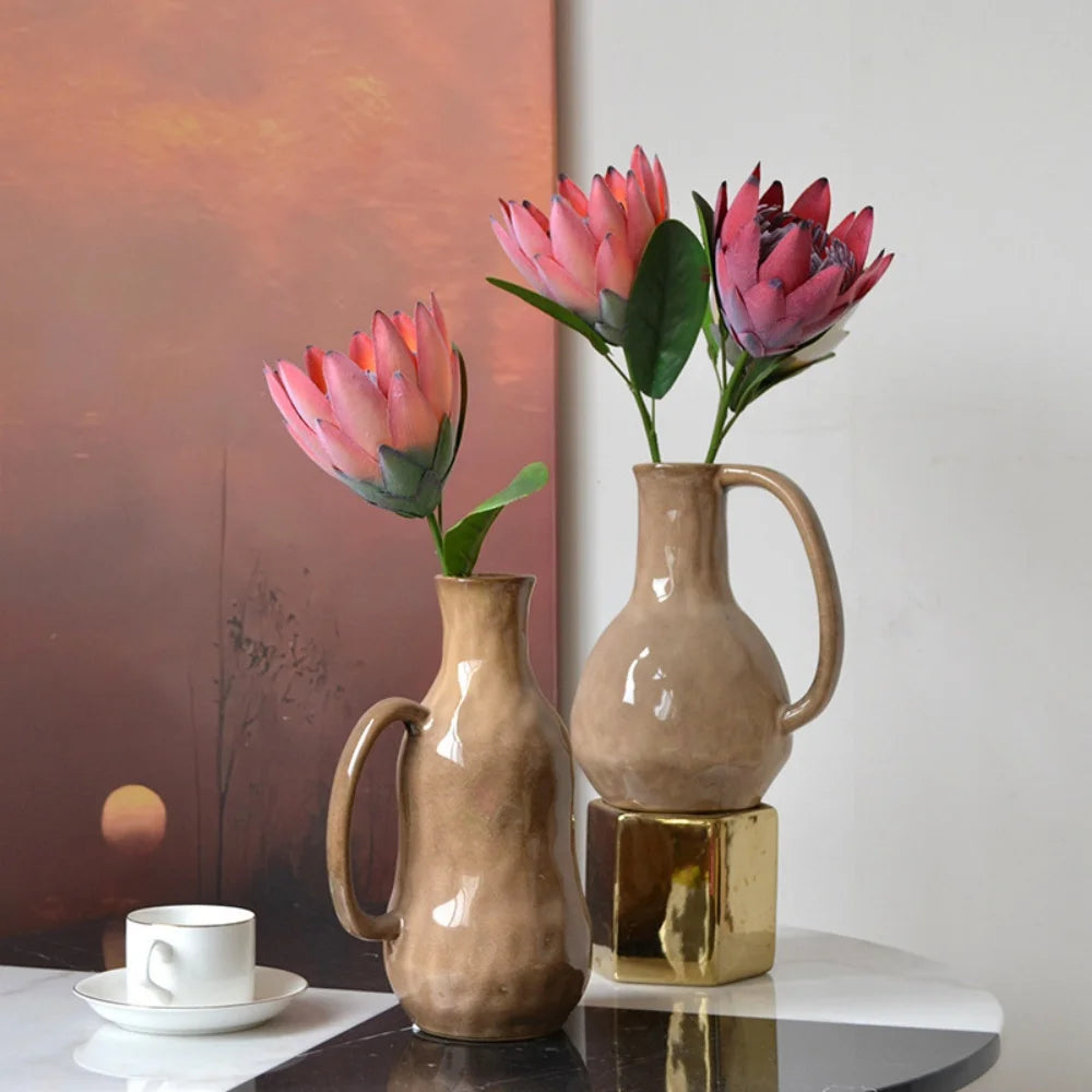 1PC,Europe Style Beautiful Artificial Flowers Fake King Protea Home Table Top Display Flowers Decorative Silk Flower Oasis Select