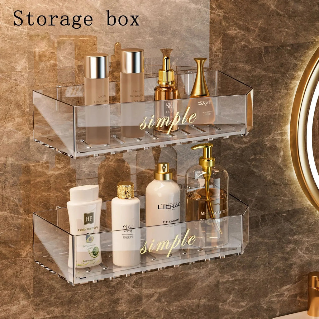 Acrylic Corner Bathroom Shelf | Wall Mounted Cosmetic Organizer