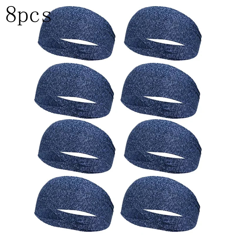 1/8PC Sweatband For Men Women Elastic Sport Hairbands Head Band Yoga Headbands Headwear Headwrap Sports Workout Hair Accessories Oasis Select Dark Blue-8pcs