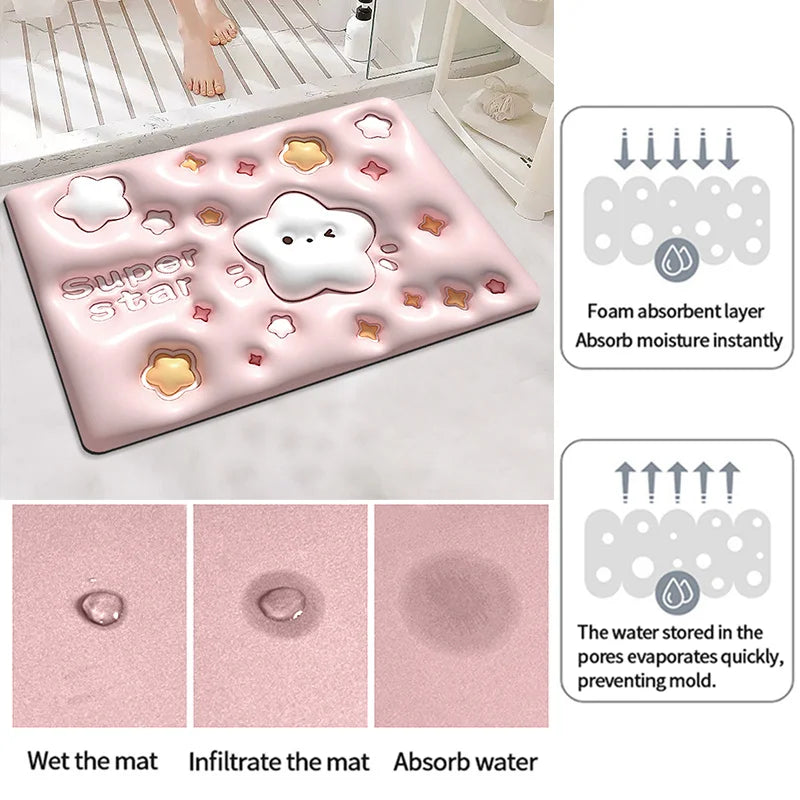 3D Visual Bath Mat Non-slip Absorption Water Rug for Bathroom Creative Entrance Doormat Three-dimensional Floor Mat Home Decor Oasis Select