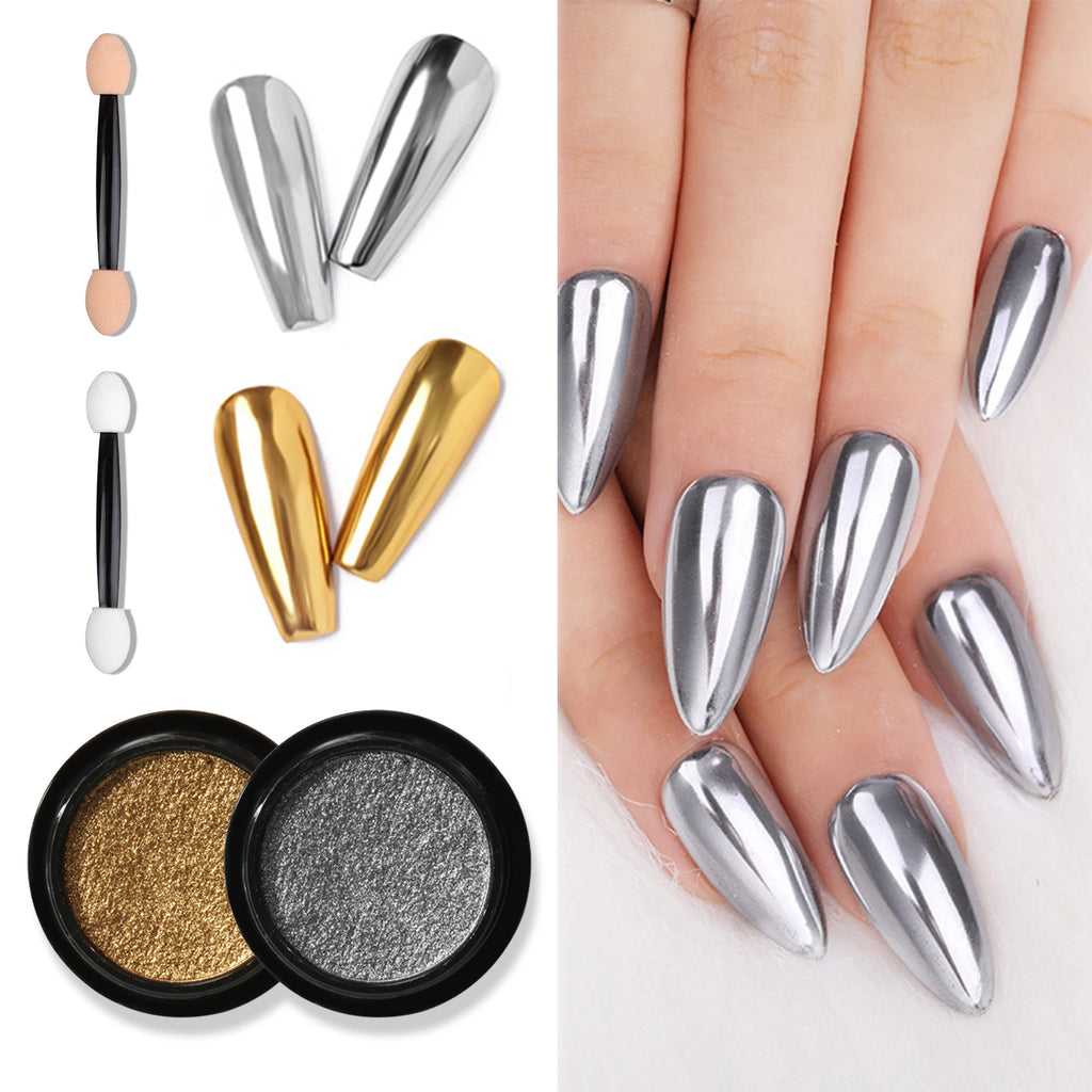 1pcs Nail Glitter Metallic Rubbing Dust Gel Polish Pigment Shinning Metal Manicure Decor Magic Mirror Powder Gold Silver Chrome Oasis Select