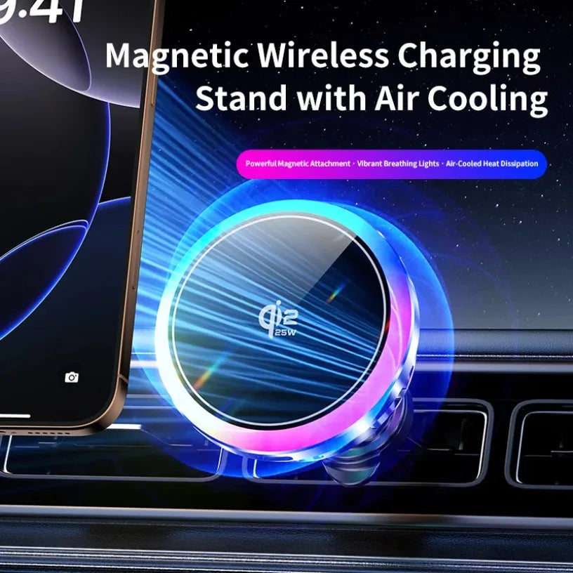 Qi2.2 Fast Wireless Car Charger Built-in Cooling Fan Power Compatible Magnetic Car Mount for iPhone 16 17 Series Oasis Select