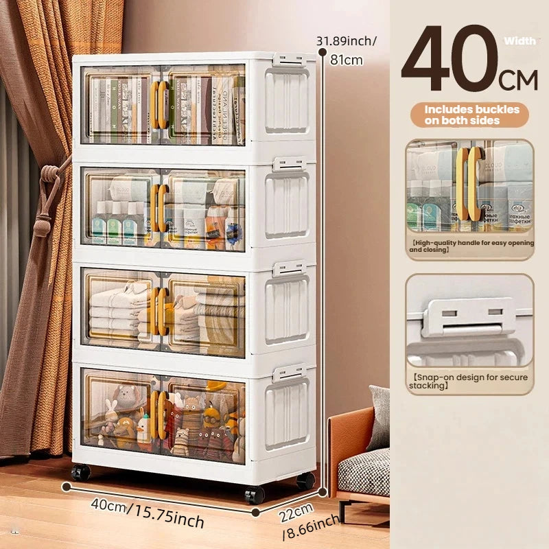 Double-door living room storage cabinet, folding floor-standing storage box, no installation required, simple storage cabinet Oasis Select 40cm-4 layers-clear
