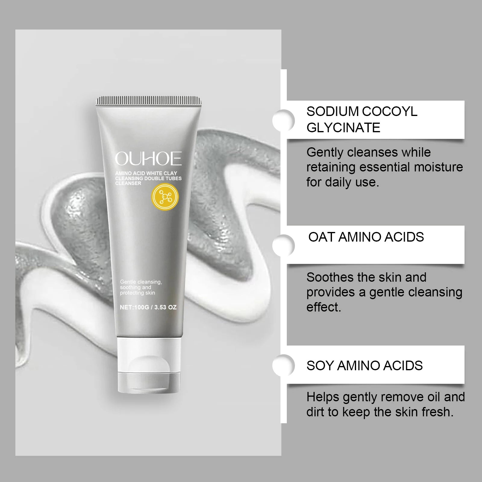 Amino Acid Cleanser Gently Cleansing Facial Skin Oil Control Clean Pores and Less Oil Moisturizing Nourishing Skin Care Cleanser Oasis Select