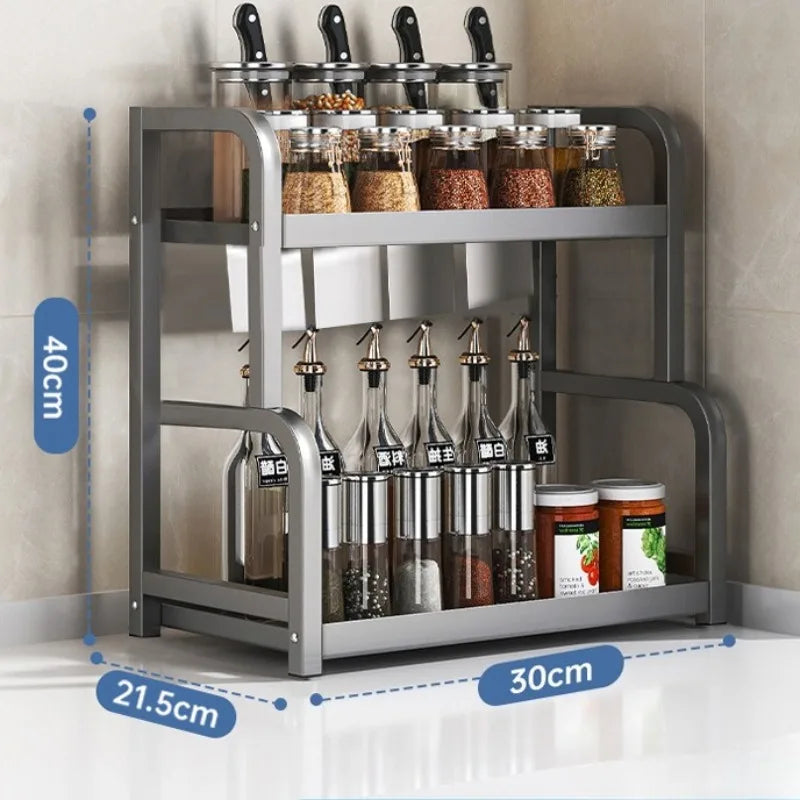 Kitchen Rack Multifunctional Seasonings Multi-layer Countertop Chopsticks Storage Knife Holder Stainless Steel Oil Oasis Select