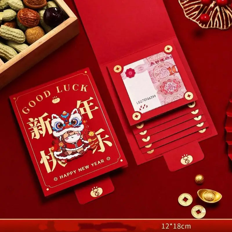 2026 New Year's Red Envelope Best Good Luck In Year Of The Horse Creative Durable Pulling Red Envelopes 6/10 Slots 1Pcs Oasis Select A1