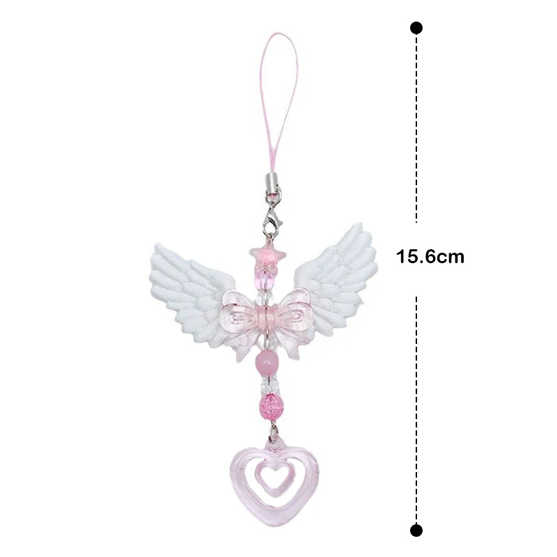 Bowknot Phone Chain Angel Wing Pendant Keychain Sweet Cool Key Phone Lanyard Acrylic Keyring Bag Ornament Oasis Select