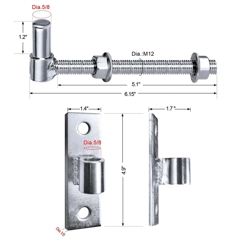 Gate Hinges Heavy Duty Wood Fence,J Bolt Gate Hinge For Wood Fence,Steel Welded Hinge For Farm Gate, 6 Inch 2Pack Oasis Select