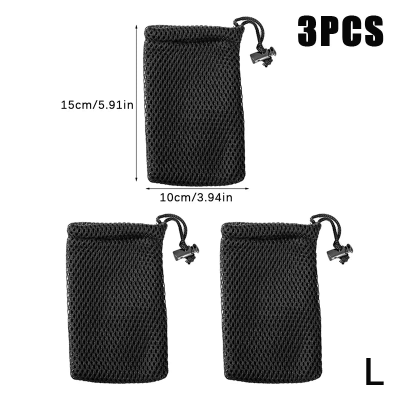 3Pcs Nylon Mesh Drawstring Storage Pouch Bag Multi Purpose Travel & Outdoor Activity Pouch For Digital Products Oasis Select L