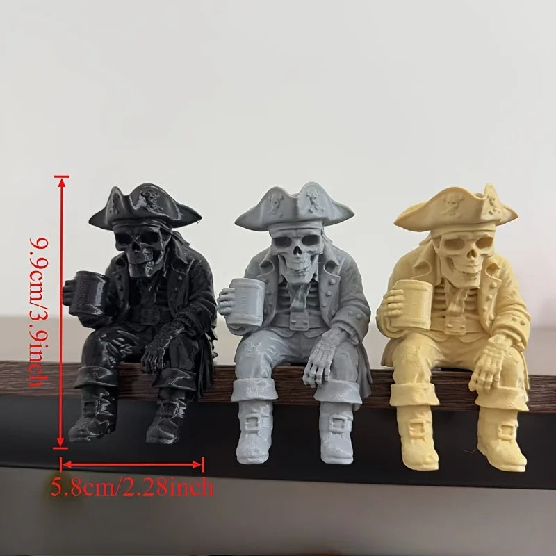 Gothic Pirate Skeleton Figurines Funny Pirate Skeleton Shelf Sitter Figurines Home Desk Bookshelf Ornaments Nautical Style Decor Oasis Select