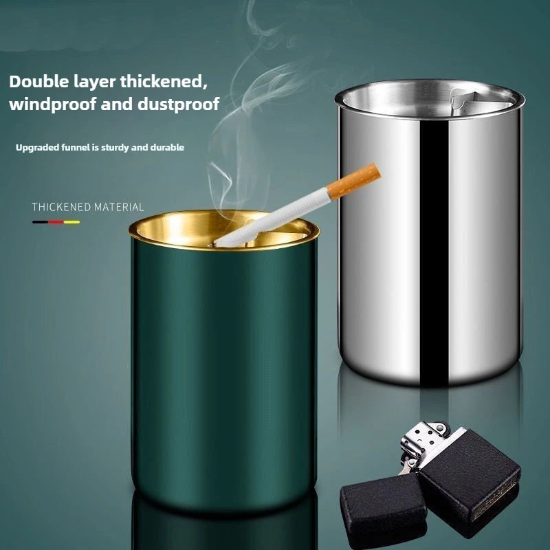 Creative Stainless Steel Ashtray Household and Car Anti-fly Ash and Anti-drop Ashtray Bar Funnel with Lid Ashtray Oasis Select