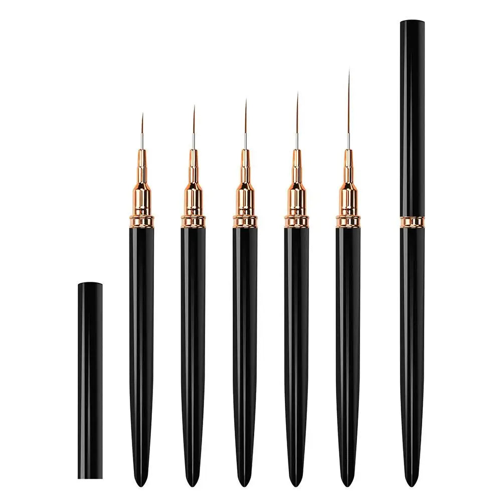 5-Piece Nail Art Liner Brush Set – UV Gel & Polish Detail Pens Nail Art Brush Set Oasis Select Black