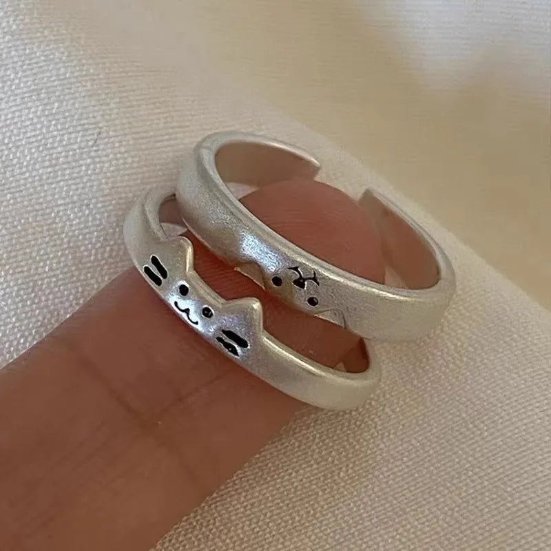 Kawaii Cat Dog Animal Couple Ring for Women Men Fashion Size Adjust Lover Rings Valentine's Day Party Jewelry Gifts Oasis Select