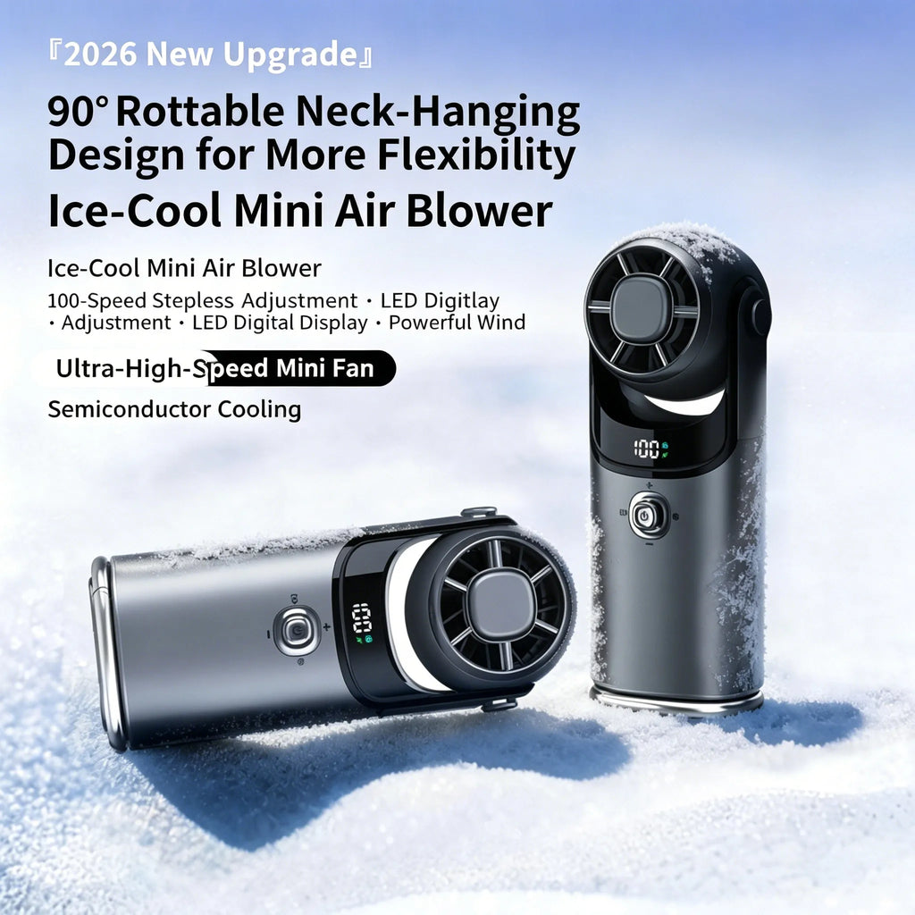 2026 New Semiconductor Cooling Handheld Fan 100 Speeds Ice Feeling Turbo Fan 3600mAh Rechargeable Neck Fan With LED Display Oasis Select