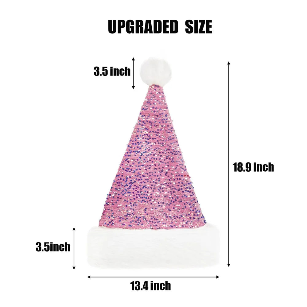 Double-Layer Sequin Santa Hat with Fluffy Pompom | Adults & Kids