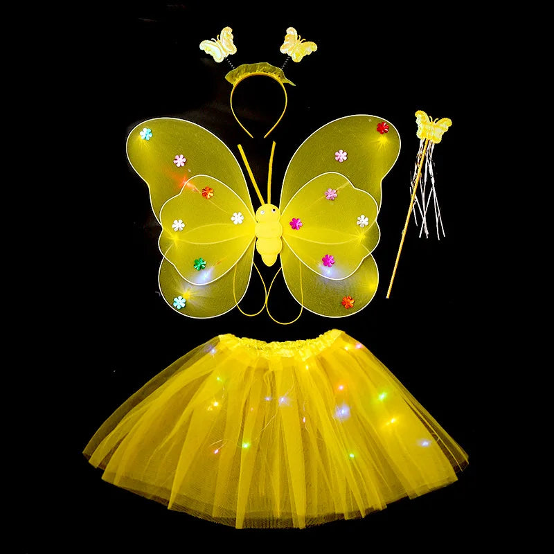 Luminous Wings Flashing Butterfly Skirt Lights Suit LED Children Costume Girls Angel Fairy Prop Photography Performance Wear Oasis Select