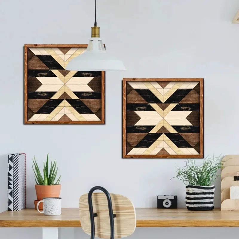 Wall Stickers Wooden Frame Paintings Nordic Style Geometric Patterns Living Room Bedroom Study Decoration Oasis Select