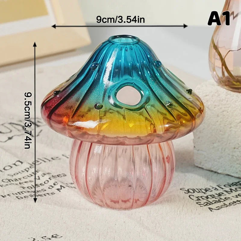 Colourful Glass Mushroom Vase For Plant Display Home Decor Table Centerpiece Hydroponic Aromatherapy Vase Desktop Art Decoration Oasis Select A1