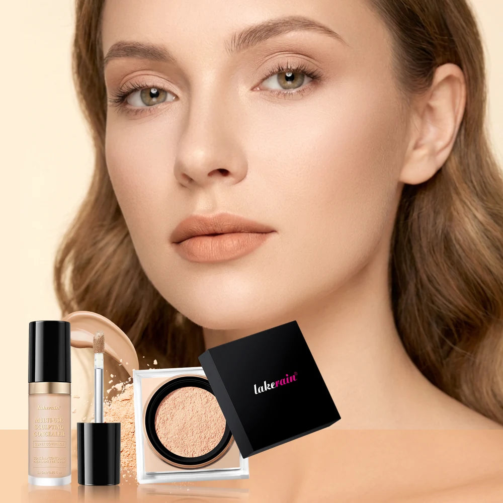 2pcs Face Makeup Set With Concealer And Loose Setting Powder Natural Face Smooth Matte Finish Women Cosmetics Korean Makeup Oasis Select