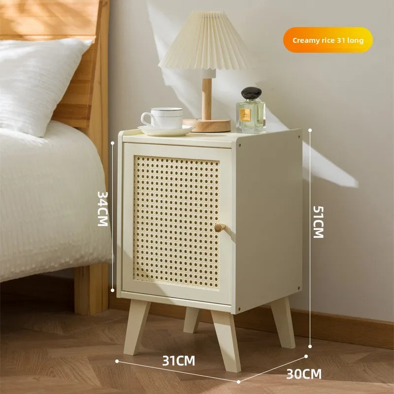 Nordic solid wood bedside table small apartment sofa side cabinet simple rattan edge storage locker corner few small cabinets Oasis Select 31 Long Cream