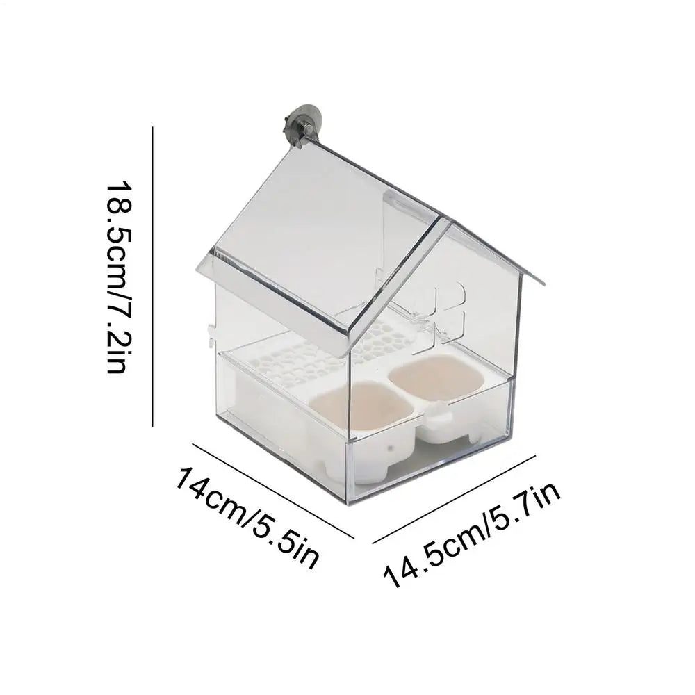 Bird Feeder House Parrot Feeder Water and Food Dispenser Bathing Tub for Pet Lover Hummingbird Finch Watching in Garden Balcony Oasis Select White