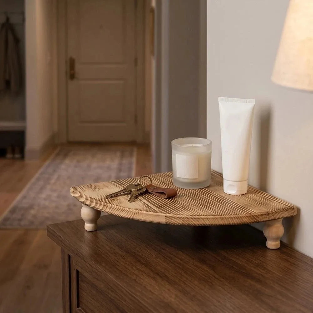 Wooden Fan-Shaped Corner Shelf | Decorative Storage Rack