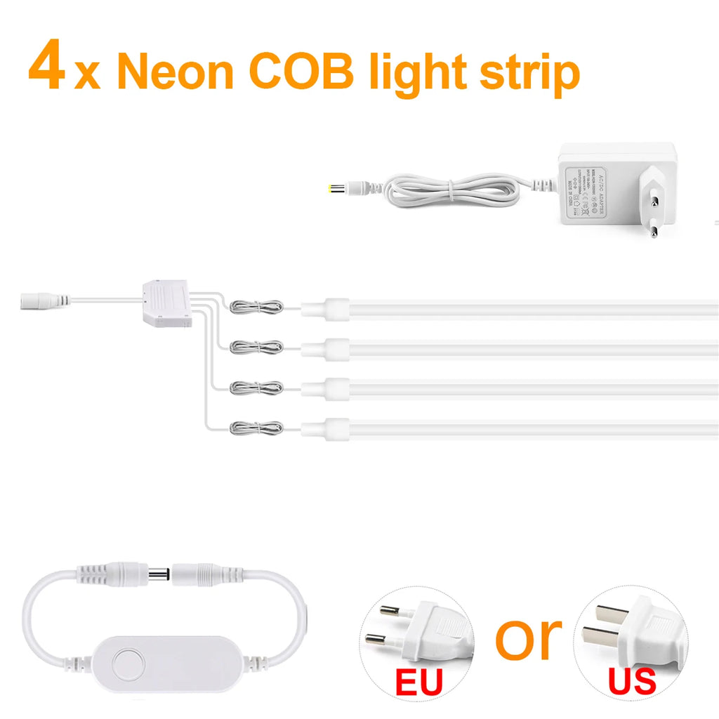 2/4/6piece Pure Silicone Neon Light Strip 24V Tuya Zigbee COB Tape Integrated Lighting for Silencing Board Multi Layer Cabinet Oasis Select 4x LED Neon Strip Neutral White USA Power Plug|2m