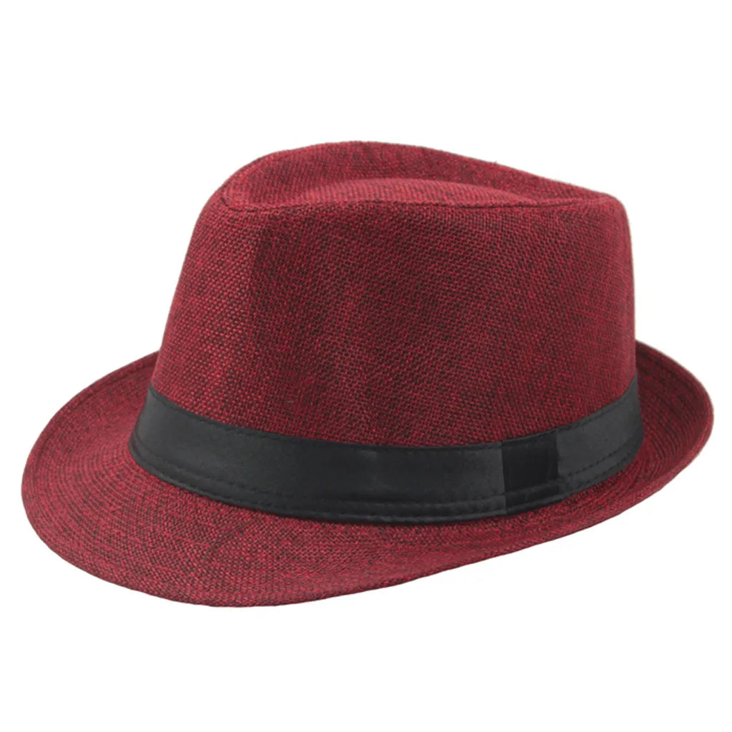 Cycling Caps Men Kids Jazz Hat Old Man Cap Short Brim Solid Color Cuban Cap Panama Hat Breathable Fedora Hat Casual Straw Oasis Select Red