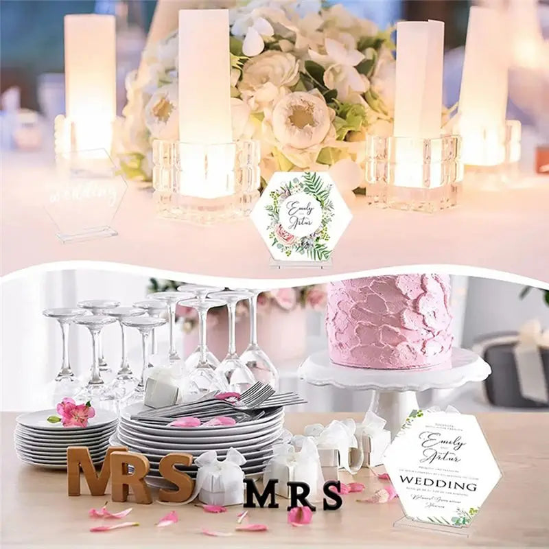 LIKE WISH 18 PCS DIY Clear Table Name Cards Numbers Hexagon Table With Holder Sublimation For Party Decoration Oasis Select
