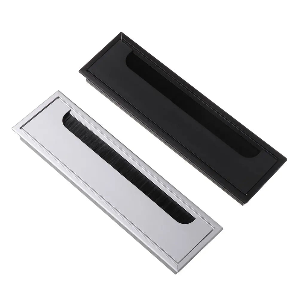 Aluminum Alloy Grommet Hole Cover Outlet Port with Black Brush Rectangle Wire Cable Holder For PC Office Table Desk Oasis Select