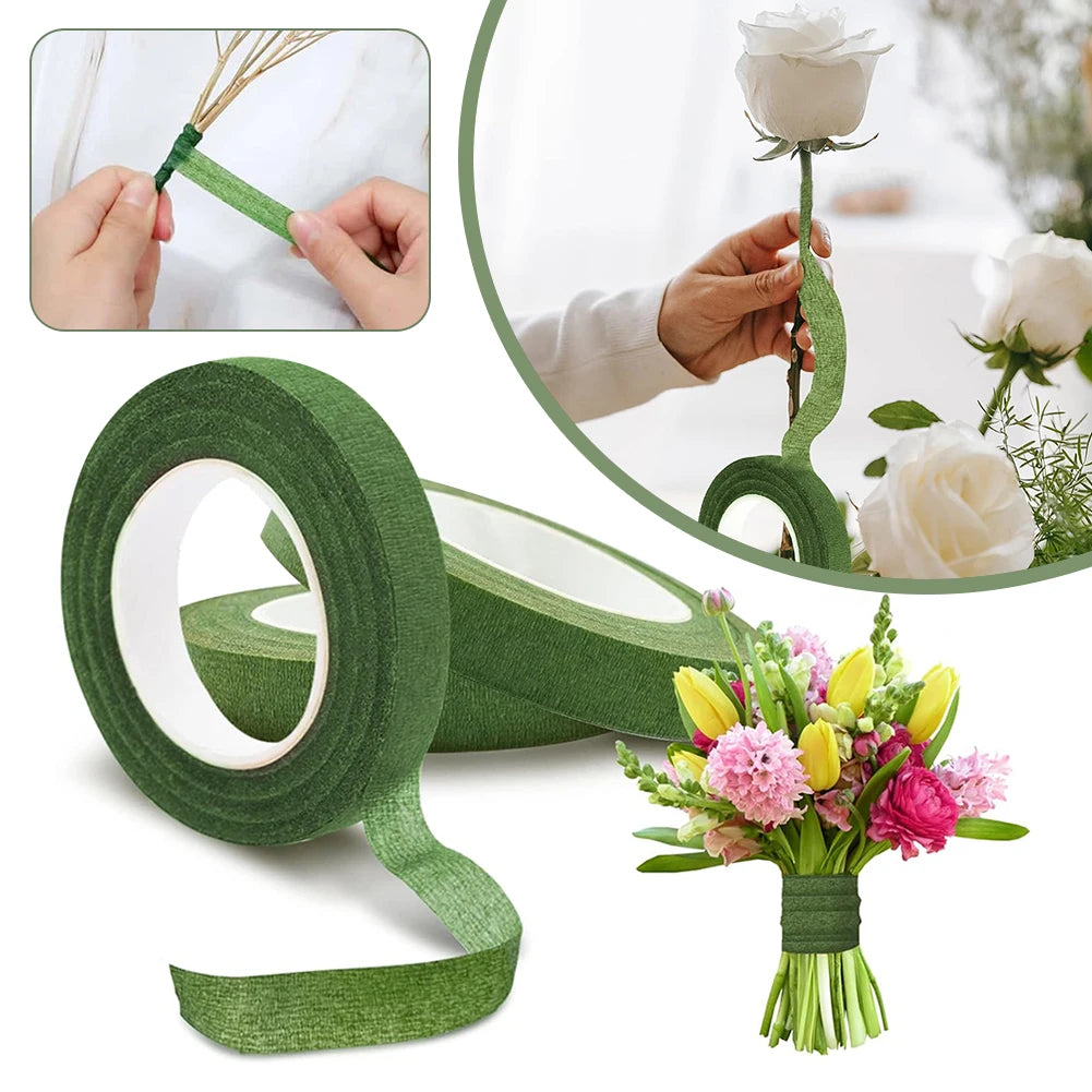 Dark Green Floral Stem Wrap Tape – 3-Roll Bouquet Pack
