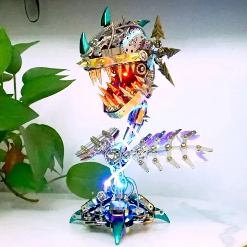 Man eating Flower Mechanical Metal Assembly Building Blocks Big Mouth Flower Machine Puzzle Model Toy Adult and Children's Birth Oasis Select