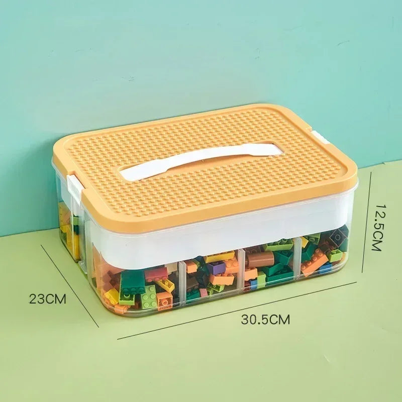Stackable Building Block Storage Box Transparent Dustproof Moisture-proof Plastic Storage Boxes Kids Lego DIY Educational Toys Oasis Select 1 layer Yellow