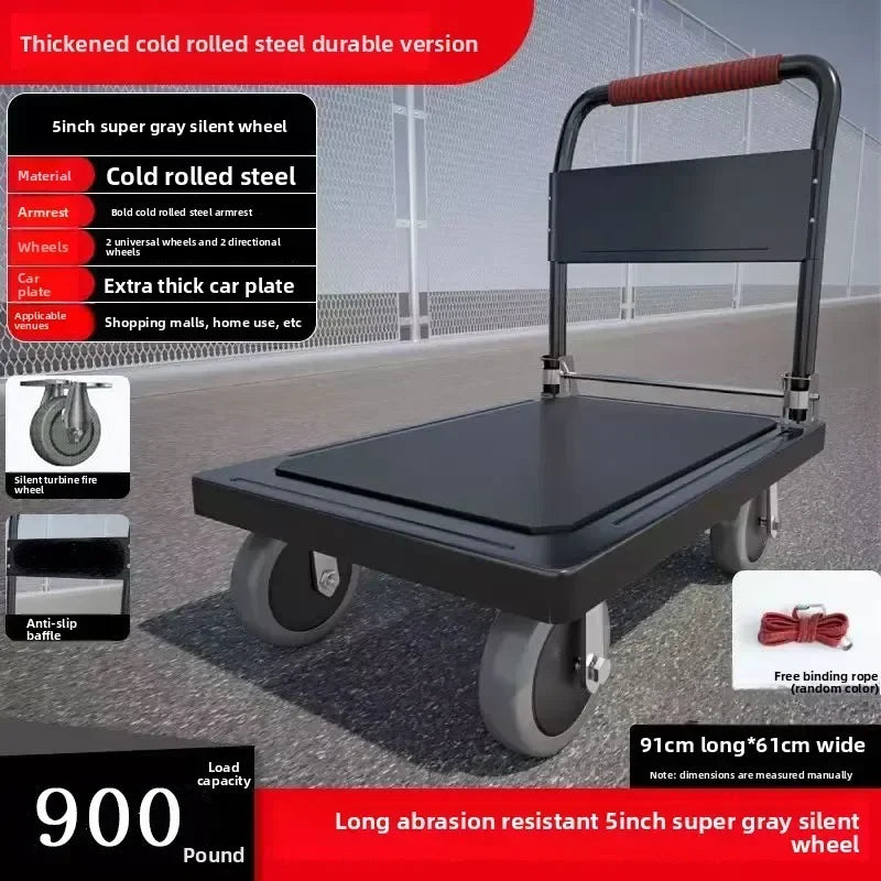Multi-functional Color steel plate trolley Pull goods trolley Pallet flatcar Portable folding silent Oasis Select Black F