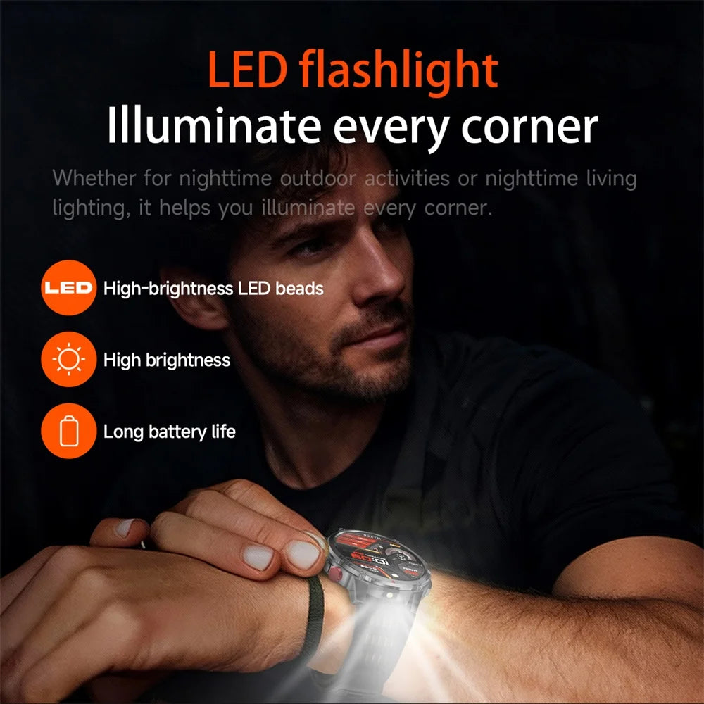Smart Watches Waterproof Men BT Call Compass LED Flashlight Outdoor Smartwatch Health 100+ Sports Fitness 1100mAh Large Battery Oasis Select