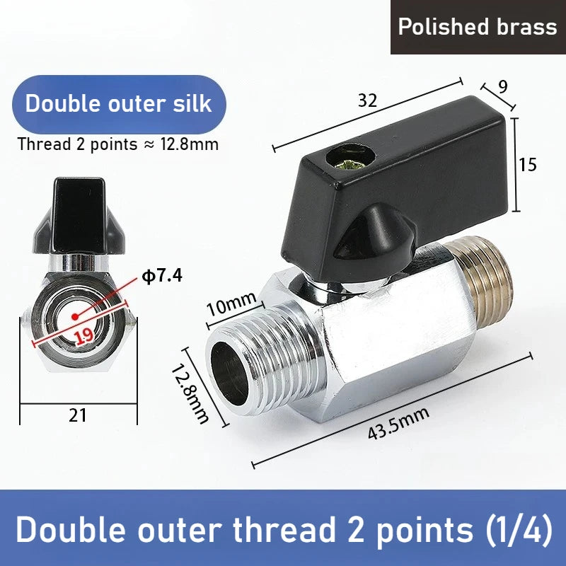 Mini Polished Copper Ball Valve PT1/8, 1/4, 3/8, 1/2 Switch Water Pipe, Gas and Electrical Dual Inside and Outside Oasis Select DN8 Double outside Polishing style