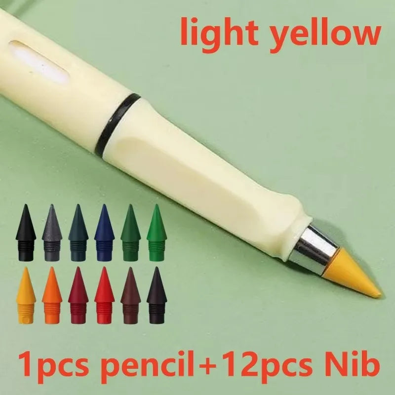 1/2set Kawaii 12 Colors Eternal Pencil No Ink Unlimited Pencils School Kids Art Painting Color Sketch Writing Stationery Oasis Select 1set light yellow