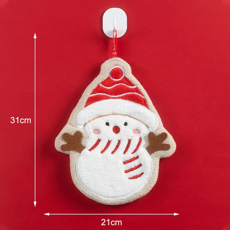Hand Towels Kitchen and Bathroom Quick-drying Coral Fleece Christmas Towels Oasis Select snowman